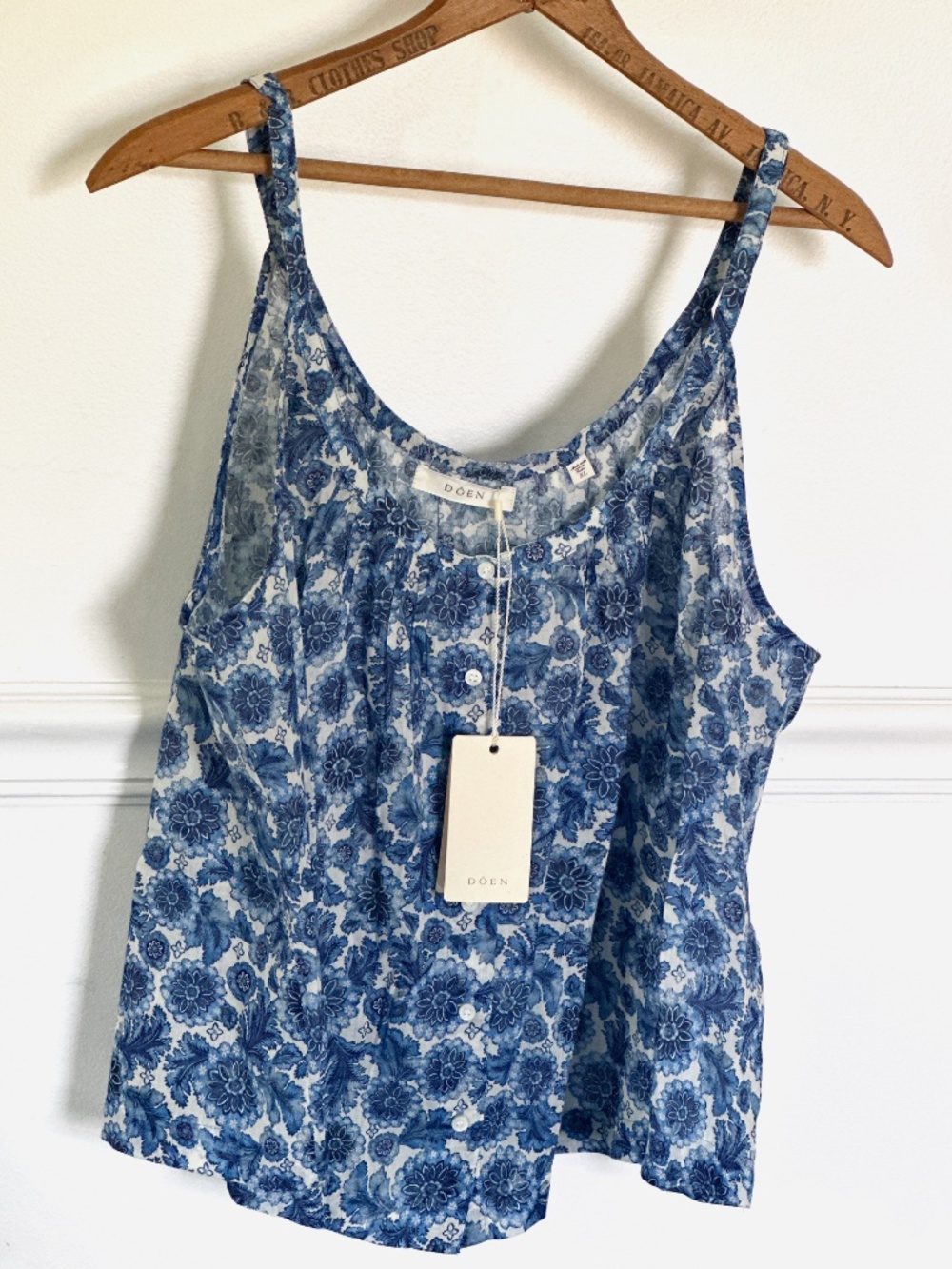 NWT DÔEN Nalina Blue Floral Cotton Tank XL